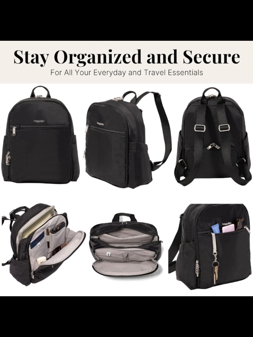Baggallini Black Everyday Travel Backpack - Picture 6 of 10